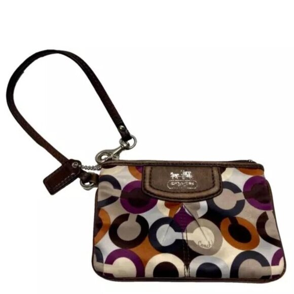 Coach Handbags - Coach Op Art Madison Wristlet Multicolor Signature Sateen Wristlet Leather Trim